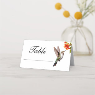 Chic Hummingbird and Orange Flower Wedding Place Card