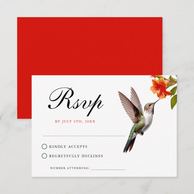 Chic Hummingbird and Orange Flower Wedding RSVP Card (Front/Back)