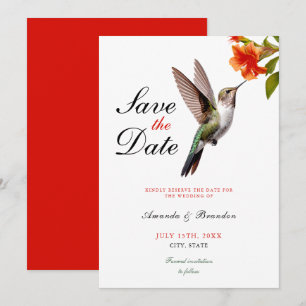 Chic Hummingbird and Orange Flower Wedding Save The Date