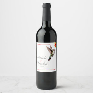 Chic Hummingbird and Orange Flower Wedding Wine Label