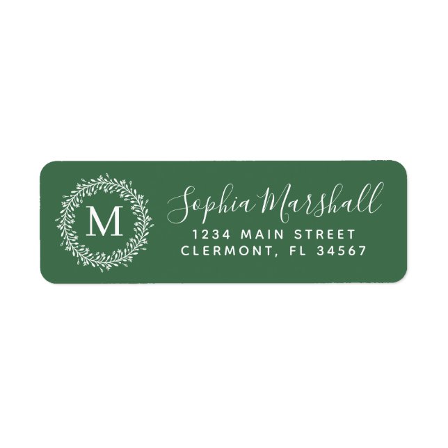 Chic Hunter Green Monogram Return Address Label (Front)