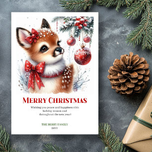 Chic Hushed Forest Fawn Watercolor Christmas Card