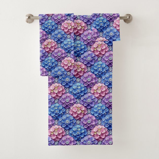 Chic Hydrangeas and Diamonds Towel Set (Insitu)