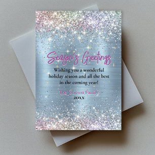 Chic ice blue glitter Christmas new year greeting Card