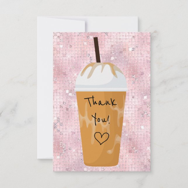 Chic Iced Coffee Bling Pink Thank You Card (Front)