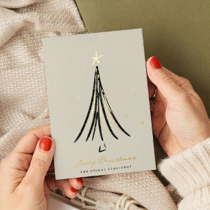 Chic Illustrated Christmas Tree Gold Foil Holiday Card