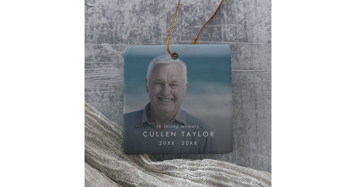 Chic In Loving Memory Dad Memorial Photo Overlay Ceramic Ornament | Zazzle