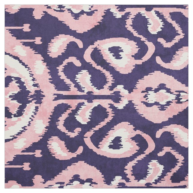 Chic indigo blue and pink ikat tribal patterns fabric (Swatch)