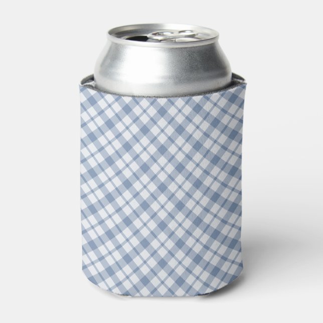 Chic Indigo Blue and White Preppy Check Can Cooler (Can Front)