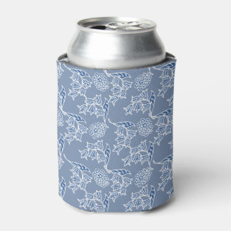 Chic Indigo Blue Ethnic Floral Print Can Cooler