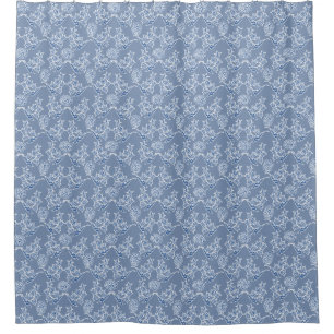 Chic Indigo Blue Ethnic Floral Print Shower Curtain