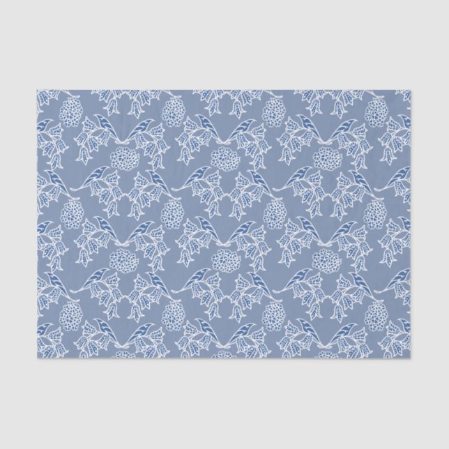 Chic Indigo Blue Ethnic Floral Print Tissue Paper (Front)