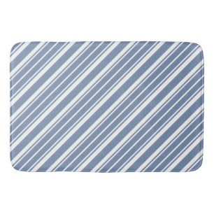 Chic Indigo Blue, White Ticking Stripes Bath Mat