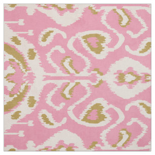 Chic indigo gold and pink ikat tribal patterns fabric