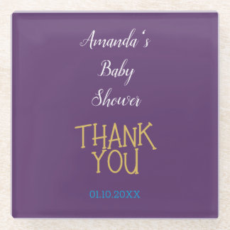 Chic Indigo Gold Colour Minimalist Baby Shower Glass Coaster