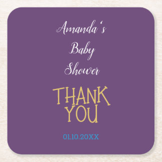 Chic Indigo Gold Colour Minimalist Baby Shower Square Paper Coaster