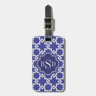 Chic indigo interlocking pattern monogram luggage tag