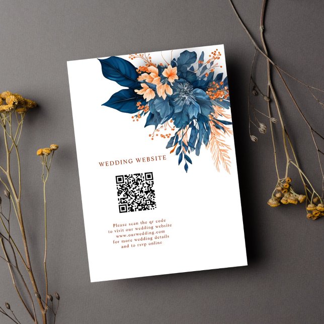 Chic Indigo Rust Floral Wedding Details Enclosure Card (Chic Indigo Rust Floral Wedding Details Enclosure Card)