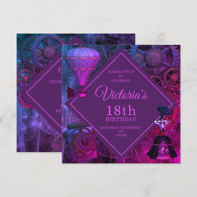 Chic Industrial Vintage Birthday Invitation (Front/Back)