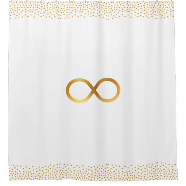Chic Infinity Symbol & Gold Confetti on White Shower Curtain (Front)