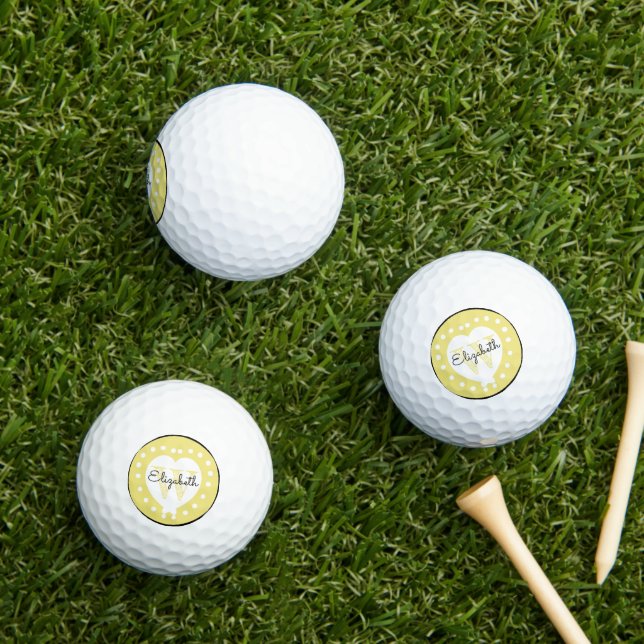 Chic Initial Letter Monogram Yellow White Heart Golf Balls (Insitu Grass)