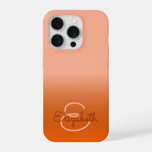 Chic Initial Monogram Cantaloupe Orange Ombre Name iPhone 15 Pro Case
