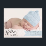 Chic Introduction Birth Announcement - Blue Postcard<br><div class="desc">Sweet and full of charm,  this modern photo birth announcement is the perfect way to introduce the newest member of your family. Personalise the rear side of the postcard with your return address for easy mailing. Custom colour available upon request.</div>