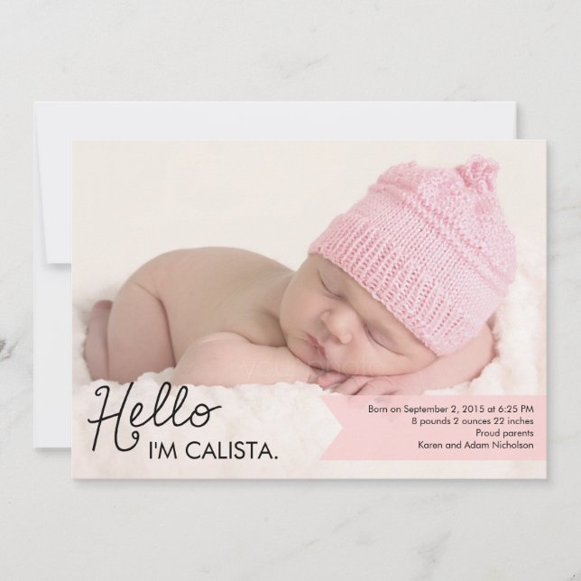 Chic Introduction Birth Announcement - Pink (Front)