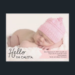Chic Introduction Birth Announcement - Pink<br><div class="desc">Sweet and full of charm,  this modern photo birth announcement is the perfect way to introduce the newest member of your family. Personalise the rear side of the postcard with your return address for easy mailing. Custom colour available upon request.</div>