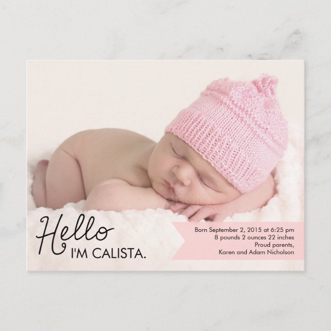 Chic Introduction Birth Announcement - Pink (Front)