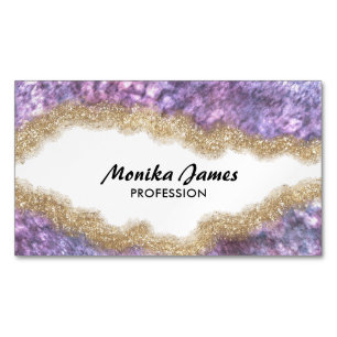 Chic Iridescent Lilac Gold Faux Glitter Monogram Magnetic Business Card
