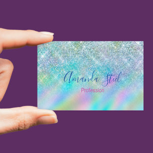 Chic iridescent ombre blue faux glitter Magnetic business card