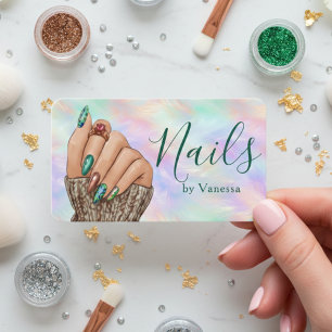 Chic Iridescent Opal Manicurist Artist Nail Studio Business Card