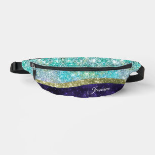 Chic iridescent purple blue faux glitter monogram bum bags