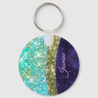 Chic iridescent purple blue faux glitter monogram
