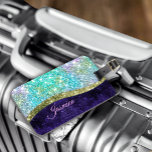 Chic iridescent purple blue faux glitter monogram luggage tag<br><div class="desc">Pretty chic and elegant girly silver and iridescent faux glitter in unicorn, rainbow, teal, aqua, purple blue colours design for the trend-savvy and art-loving hip trendsetter. This stylish sophisticated design would be great for girls who enjoy classy sparkly designs. Show off your personal style, look fashionable, trendy and feel stylish...</div>