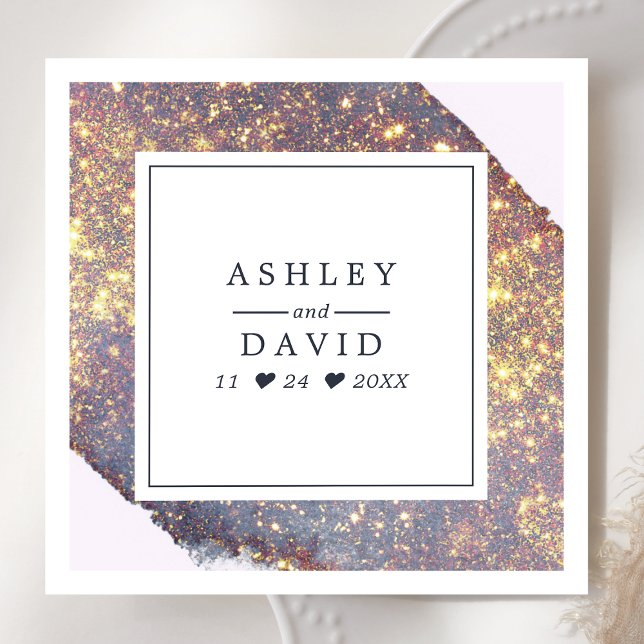 Chic Iridescent Purple Gold Glitter Wedding Napkin (Creator Uploaded)