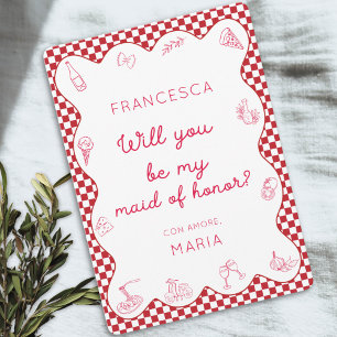 Chic Italian-Themed Fun Maid of Honour Proposal Card