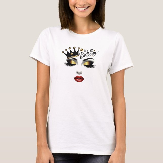 Chic It's my birthday crown gold glitter T-Shirt (Front)