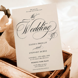 Chic ivory all in one calligraphy wedding invitation