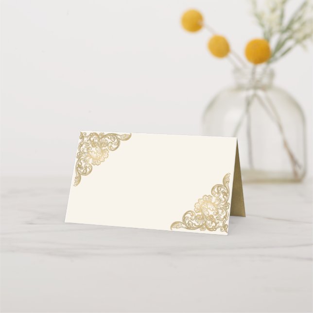 Chic Ivory and Gold Wedding Folded Place Card (Front)