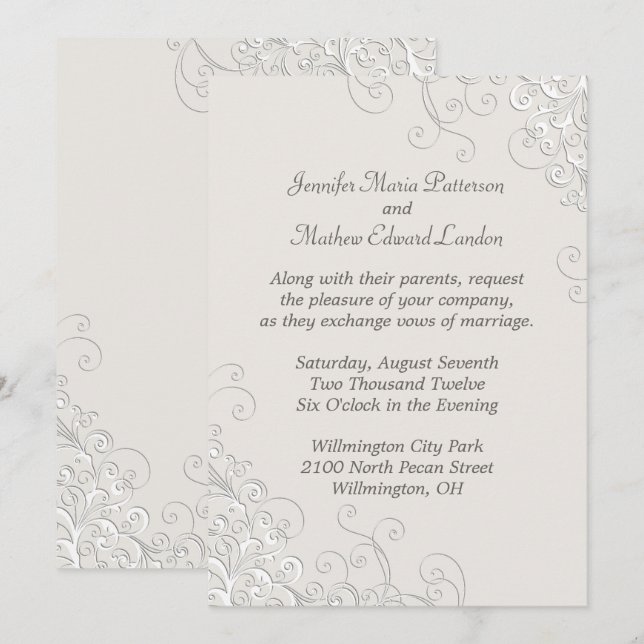 Chic Ivory and White Classic Wedding Invitation (Front/Back)