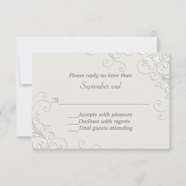 Chic Ivory and White Classic Wedding RSVP Card (Front)