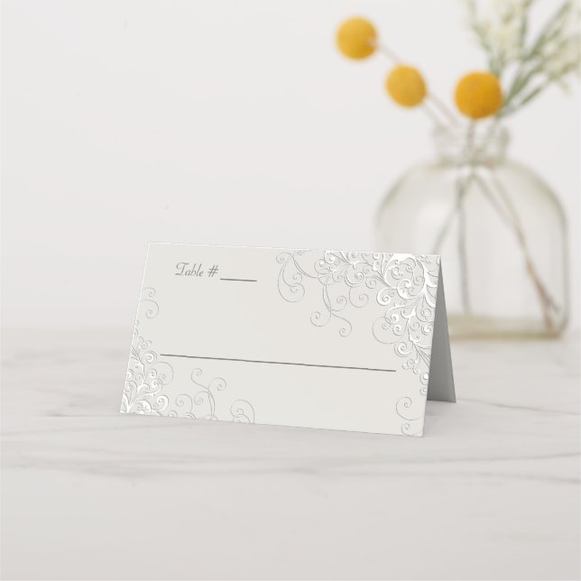 Chic Ivory and White Classic Wedding Tent Style Place Card (Front)