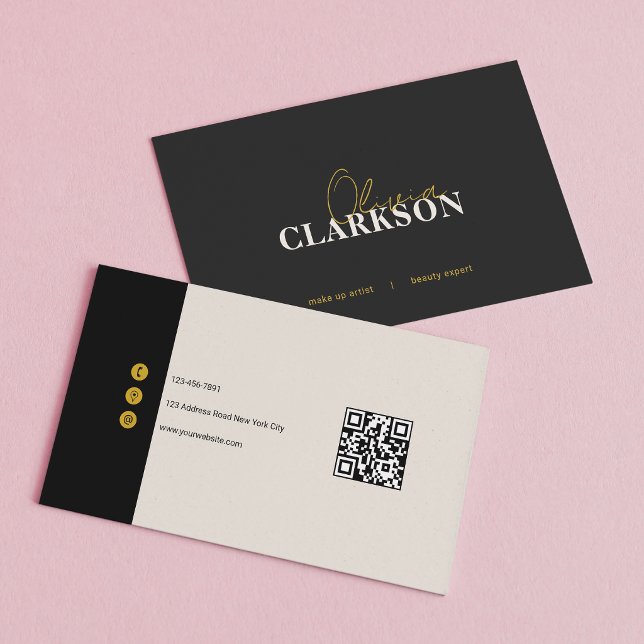 Chic Ivory Black Gold Minimalist Qr Code Business Card (Creator Uploaded)
