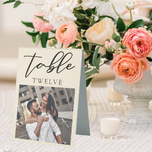 Chic Ivory Couple Photo Wedding Table Number