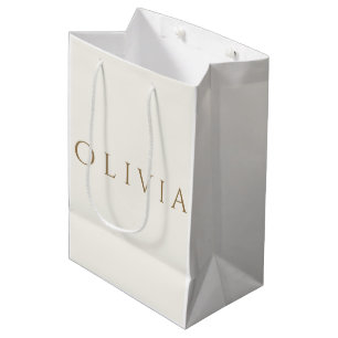 Chic ivory cream minimalist monogram medium gift bag