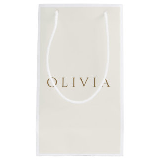 Chic ivory cream  minimalist monogram   small gift bag