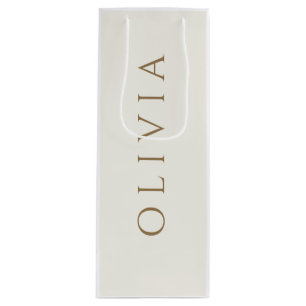 Chic ivory cream minimalist monogram wine gift bag
