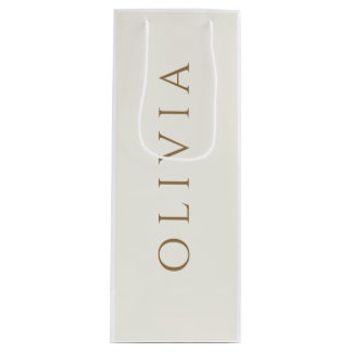Chic ivory cream  minimalist monogram   wine gift bag